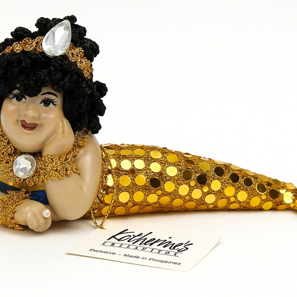 Katherines Collection Mermaid Shelf Sitter Gold Sequin Tail Resin Face Crystals